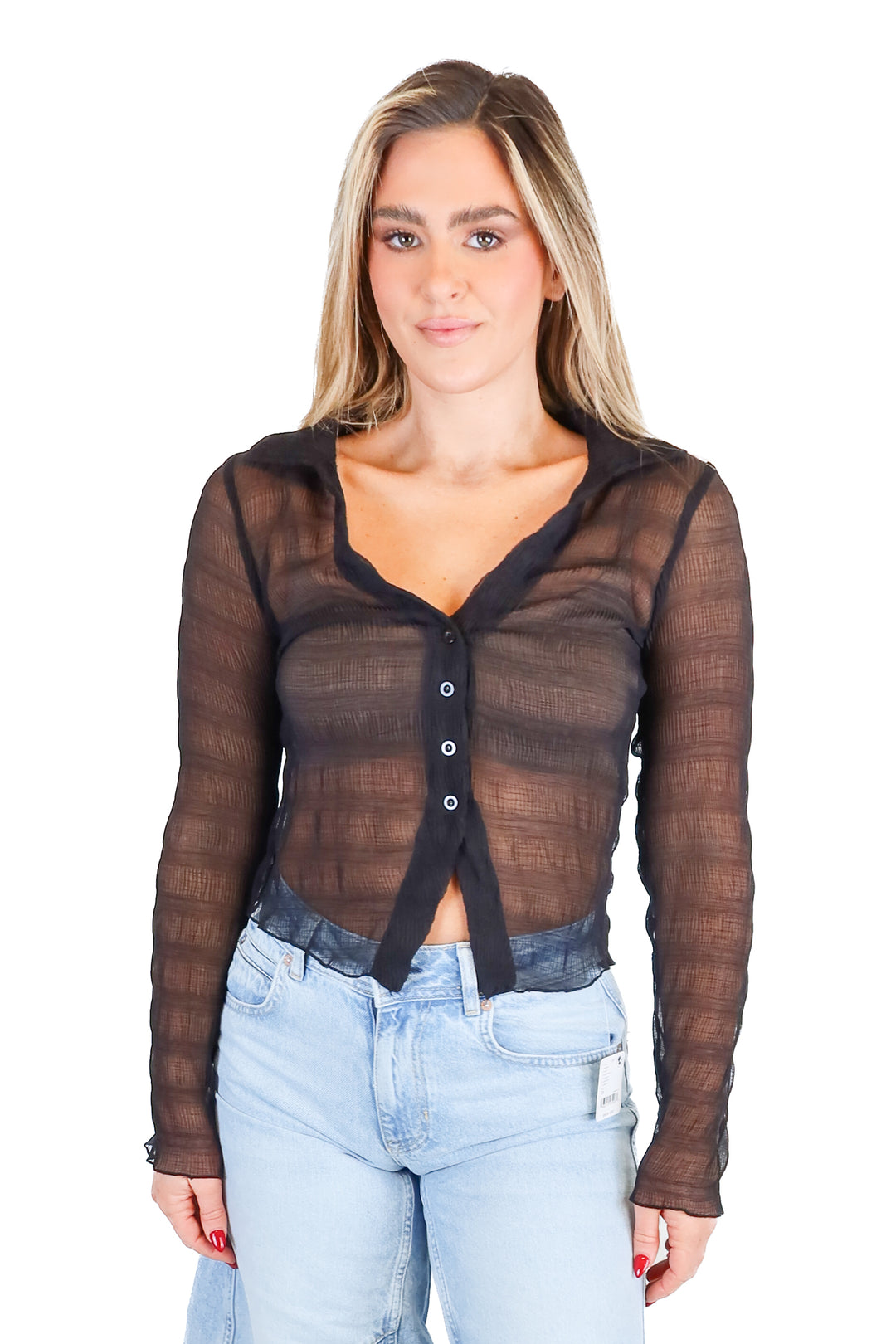 le lis black sheer button up (M)