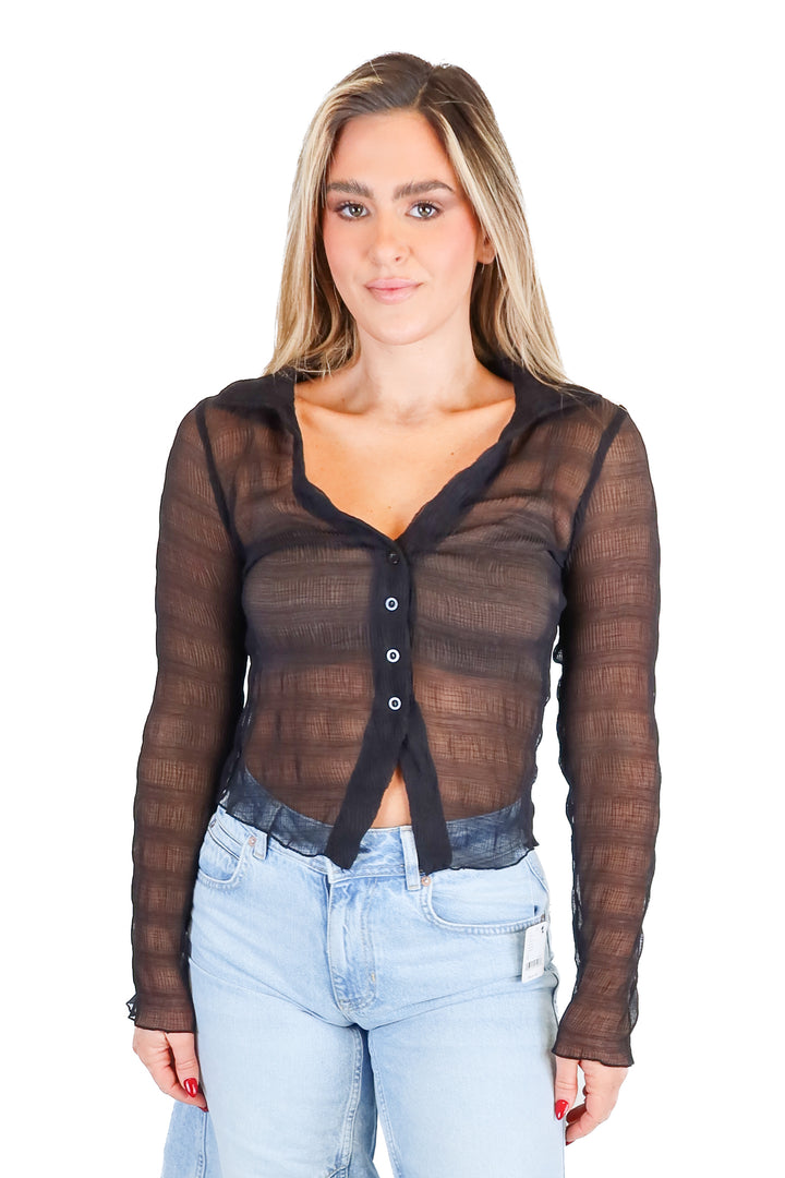 le lis black sheer button up (M)