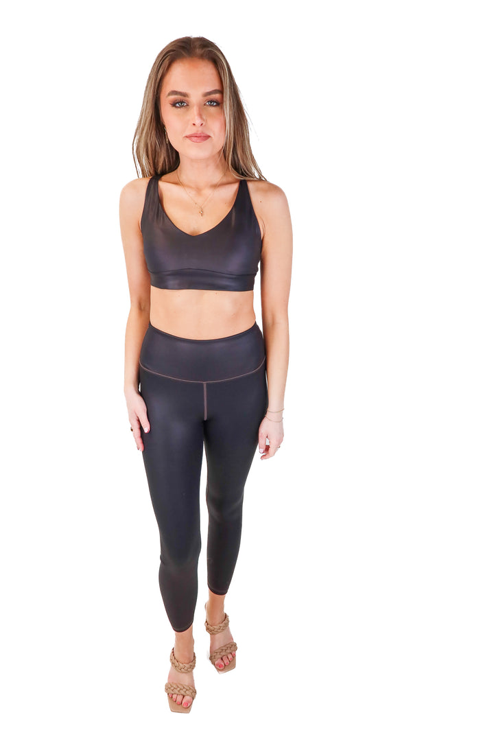 Athleta Shimmery Brown Sports Bra & High Rise Legging Set (XS)