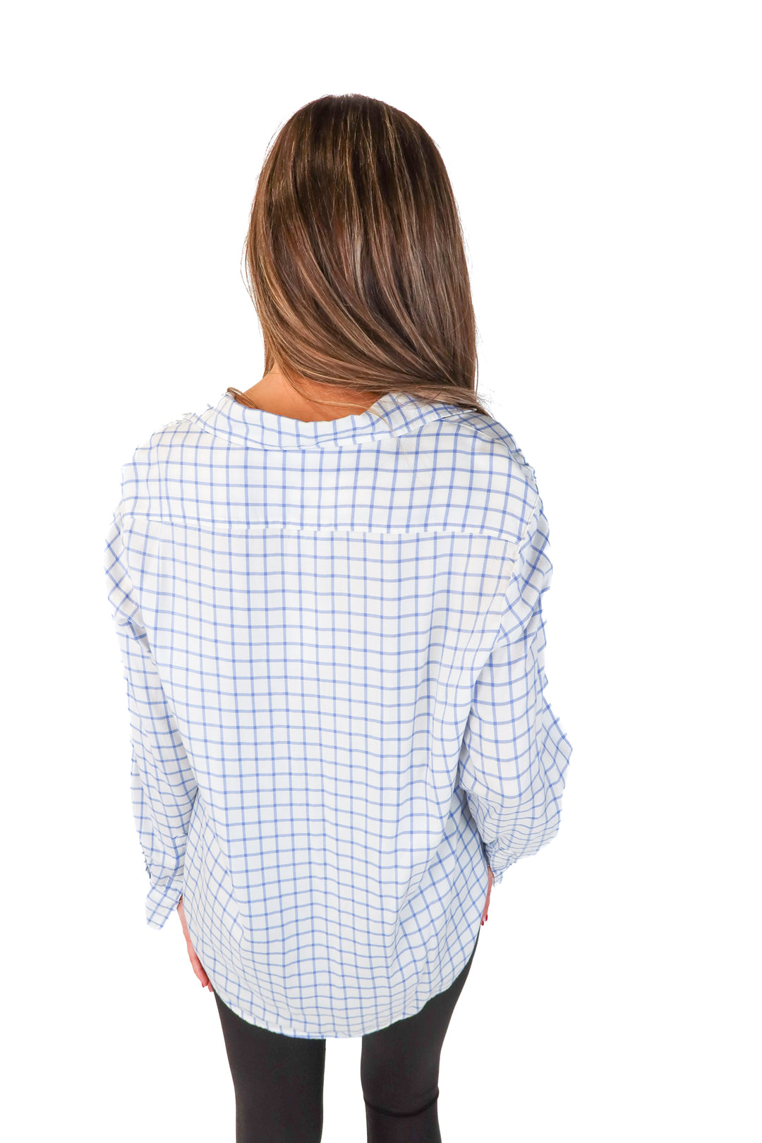 Frank & Eileen Blue/White Check Button Down Shirt (XS; $238)