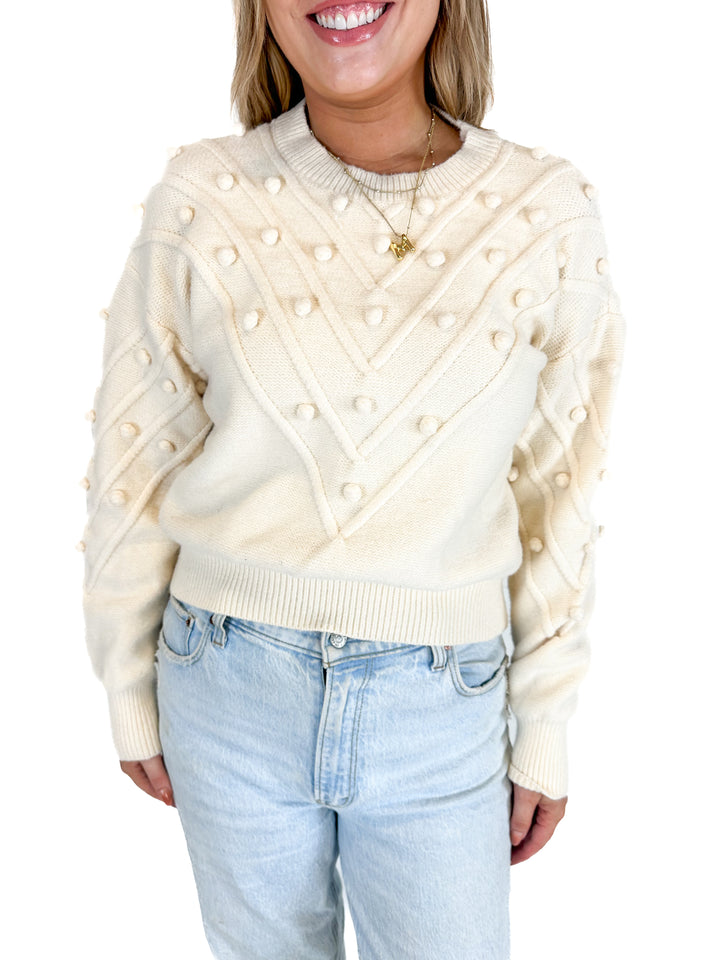 Fable Cream Crew Neck Pom Pom Sweater (M)