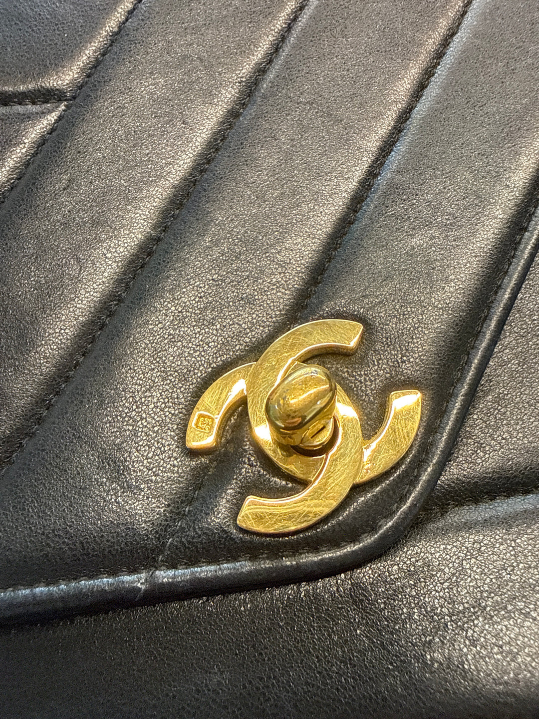 Chanel Black Lambskin Bias Quilted Shoulder Bag (vintage; typical resale $7,000)