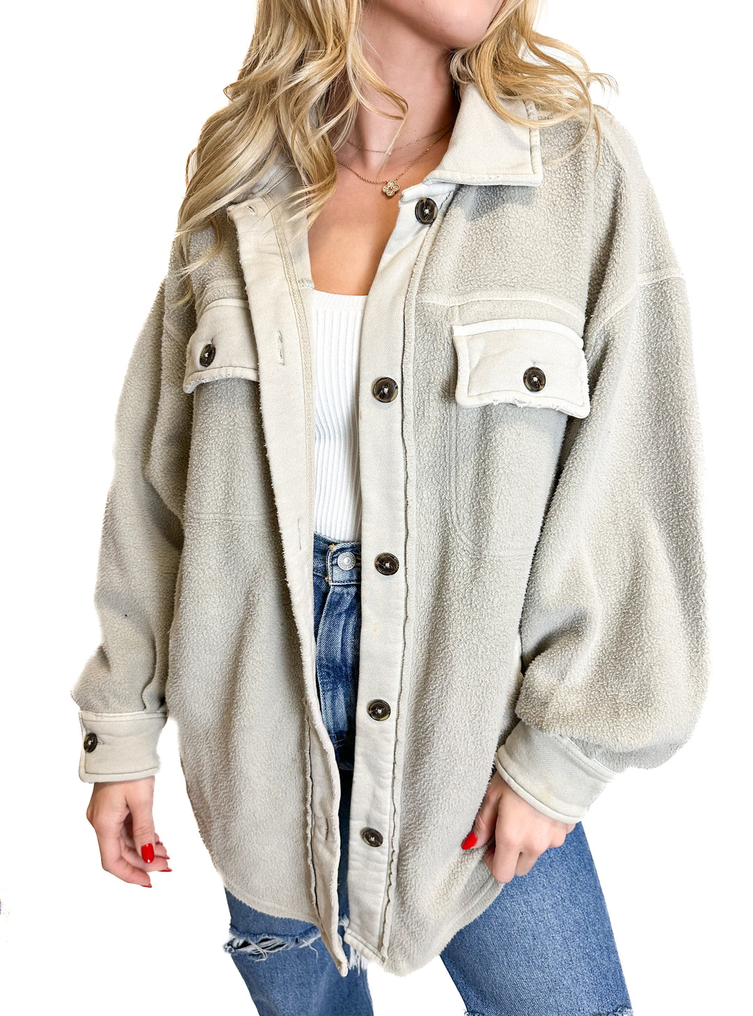 Free People Fuzzy Beige Shacket (XS)