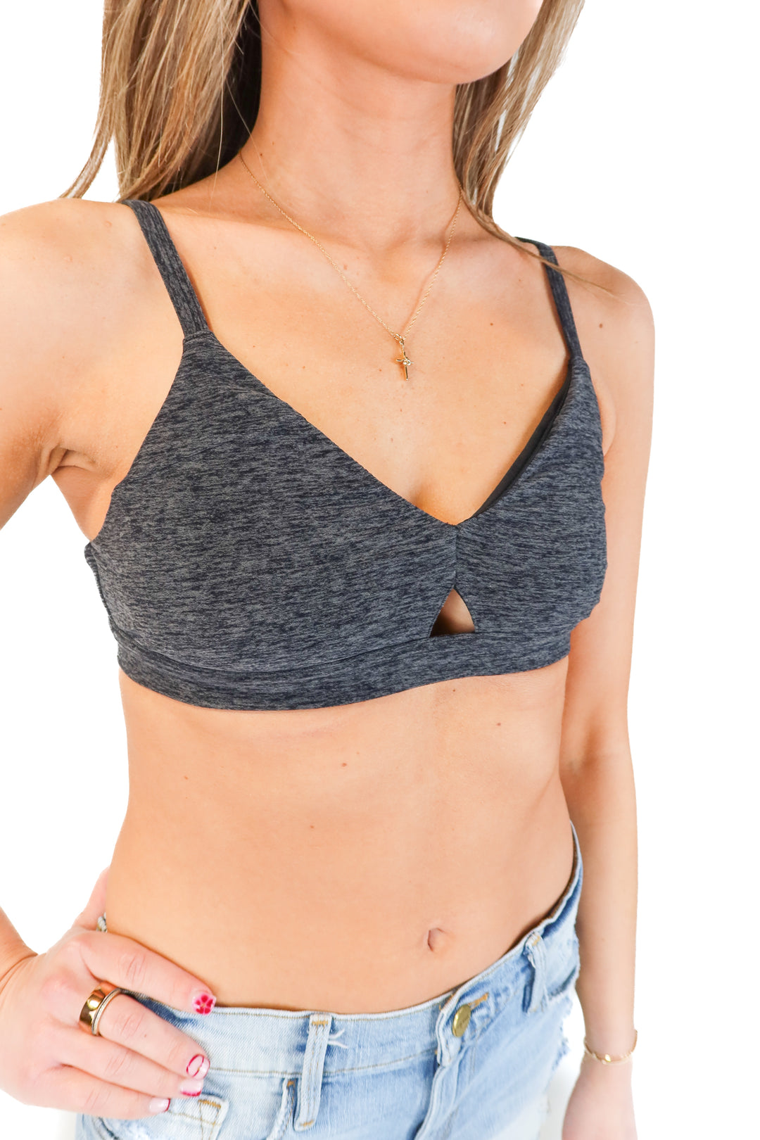 Alo Heathered Charcoal Sports Bra (S)
