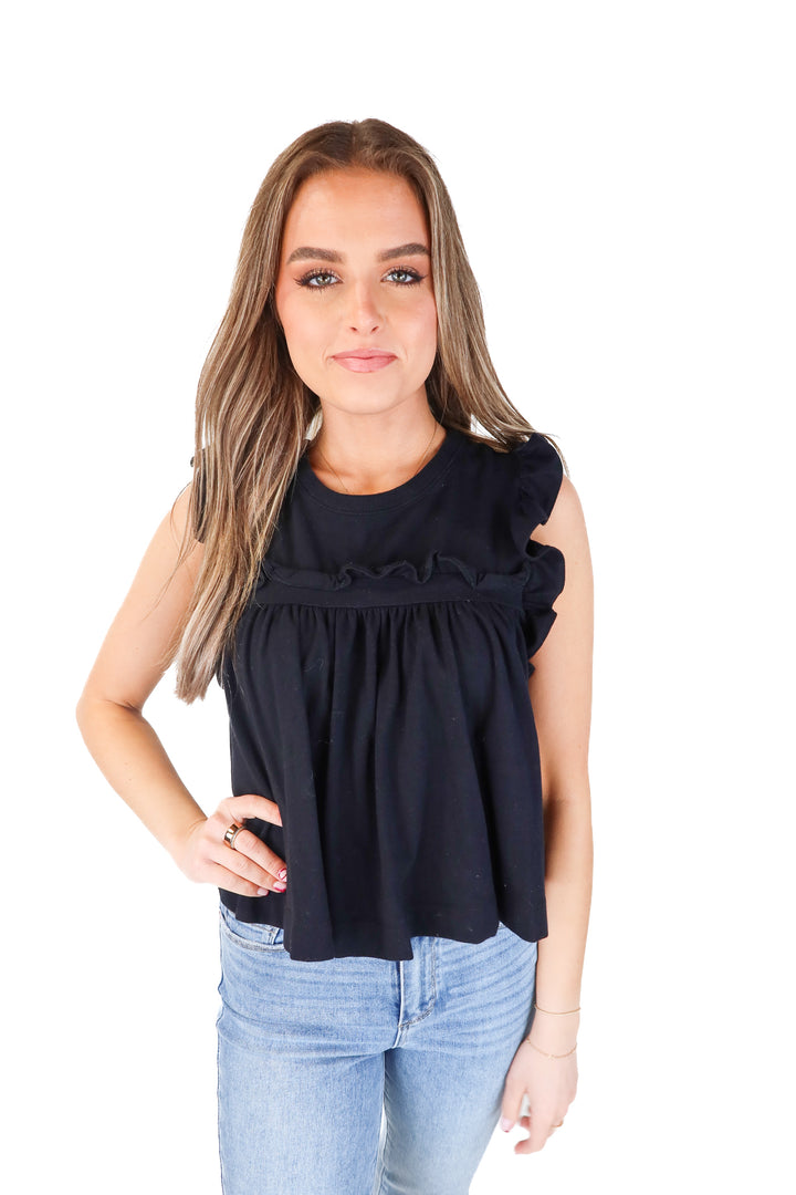 Maeve black ruffle top NWT (xs; retails for $58)