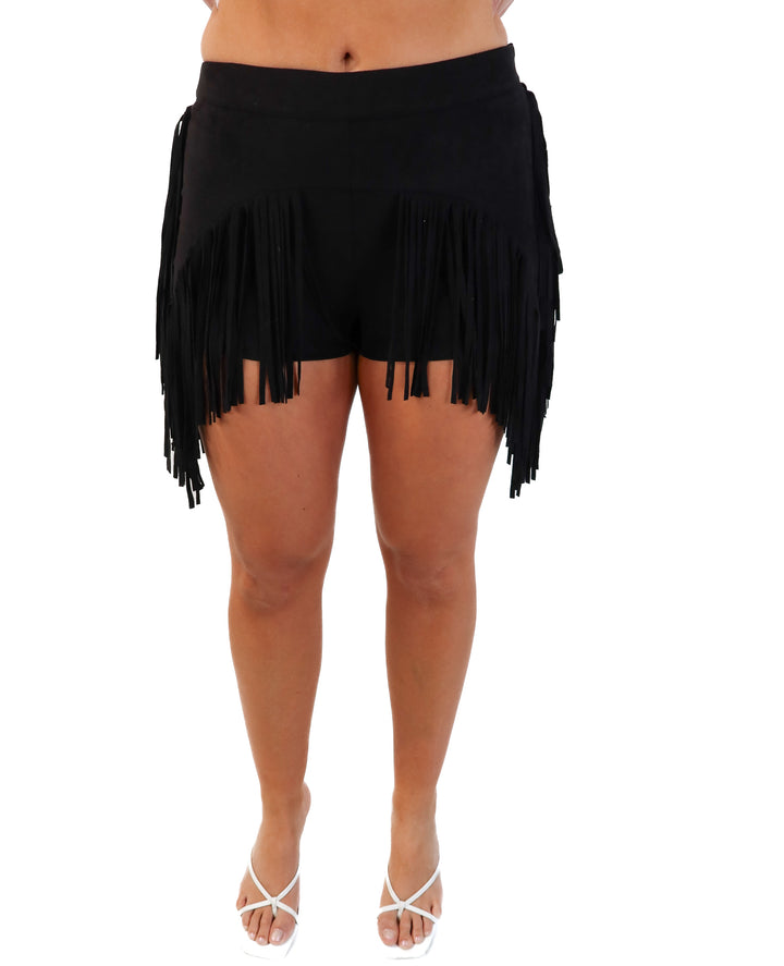 Black fringe tiny shorts (L)
