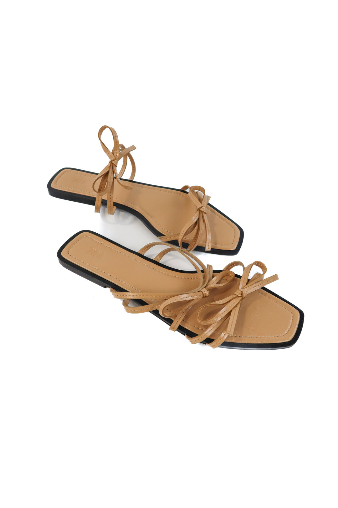 Zara tan strappy bow sandals NWOT (41; retails for $49.90)