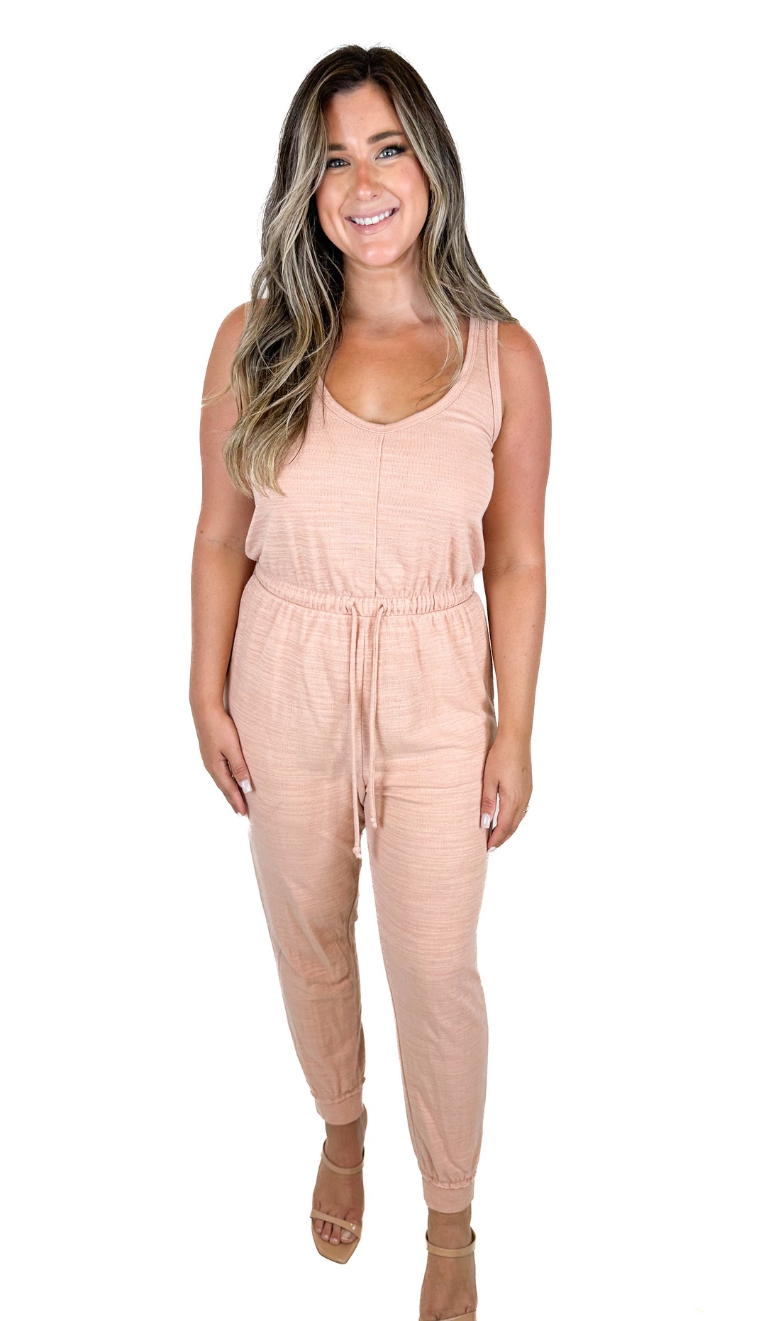 Free People Beach Mauve Pink Drawstring Waist Jumpsuit (M)