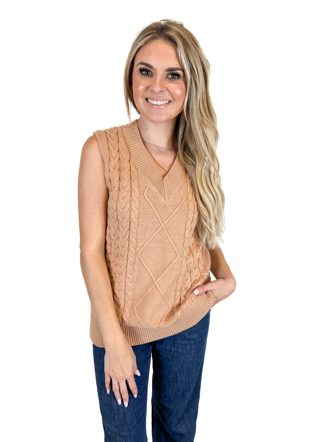 Tan Knit Sweater Vest (S)