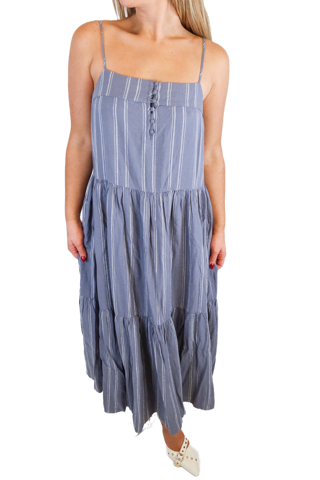 zsupply blue and white striped maxi dress (s; retail $79)