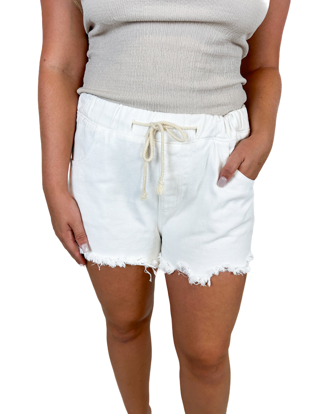 Wish List Jeans Elastic Waist Drawstring Denim Shorts (L)