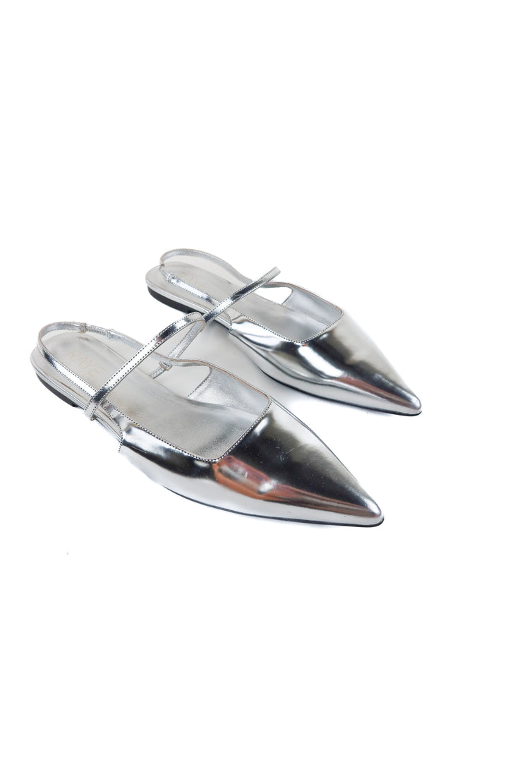 raye silver metallic flats (9.5; retail $73)