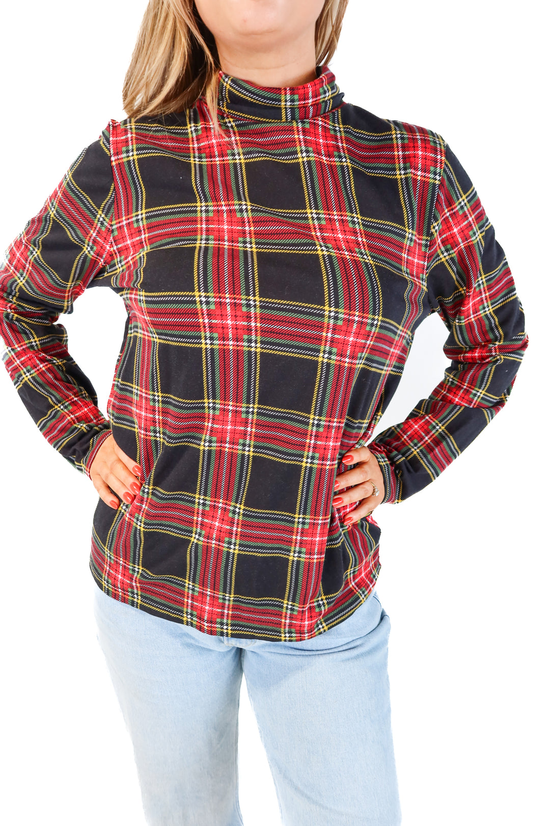 J.crew red multi plaid long sleeve top (L)
