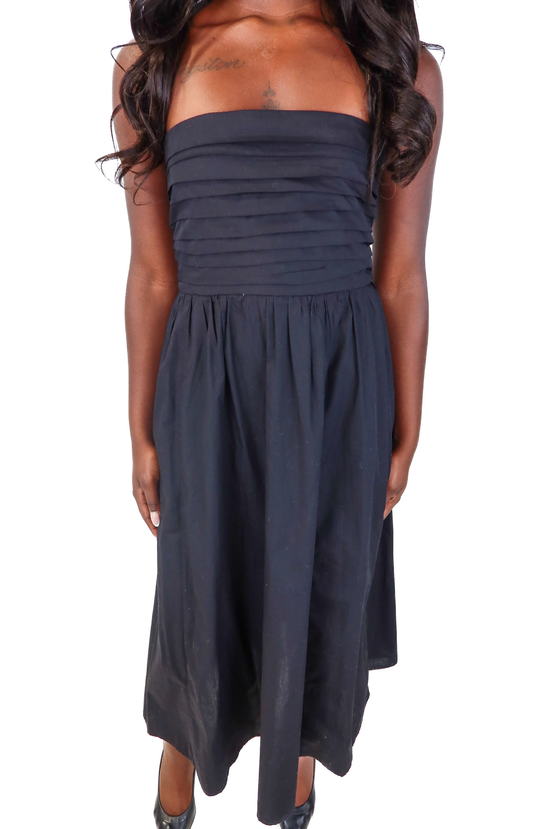 abercrombie & fitch black strapless midi dress (s; retail $80)