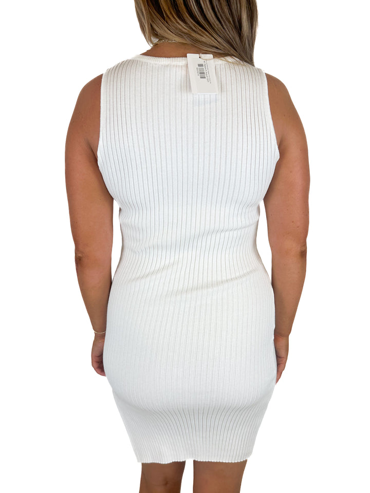 Pink Lily White Midi Ribbed Tank Dress (M)
