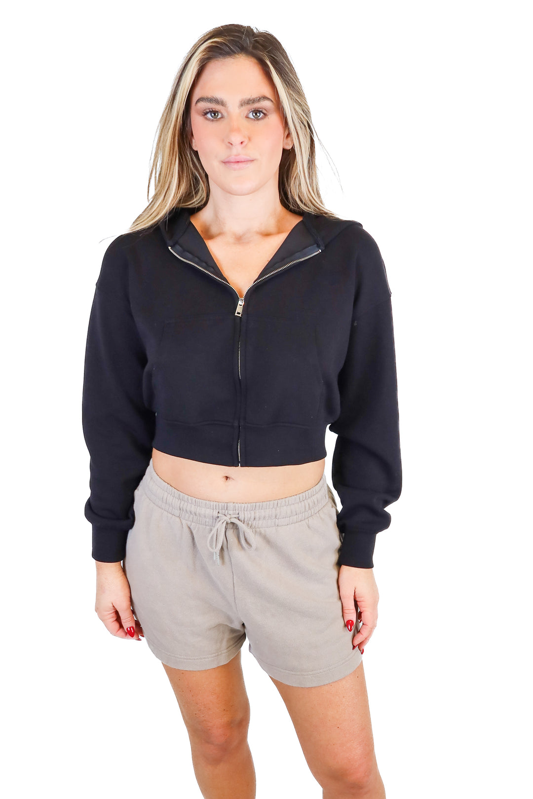 dynamite black cropped zip up hoodie (s)