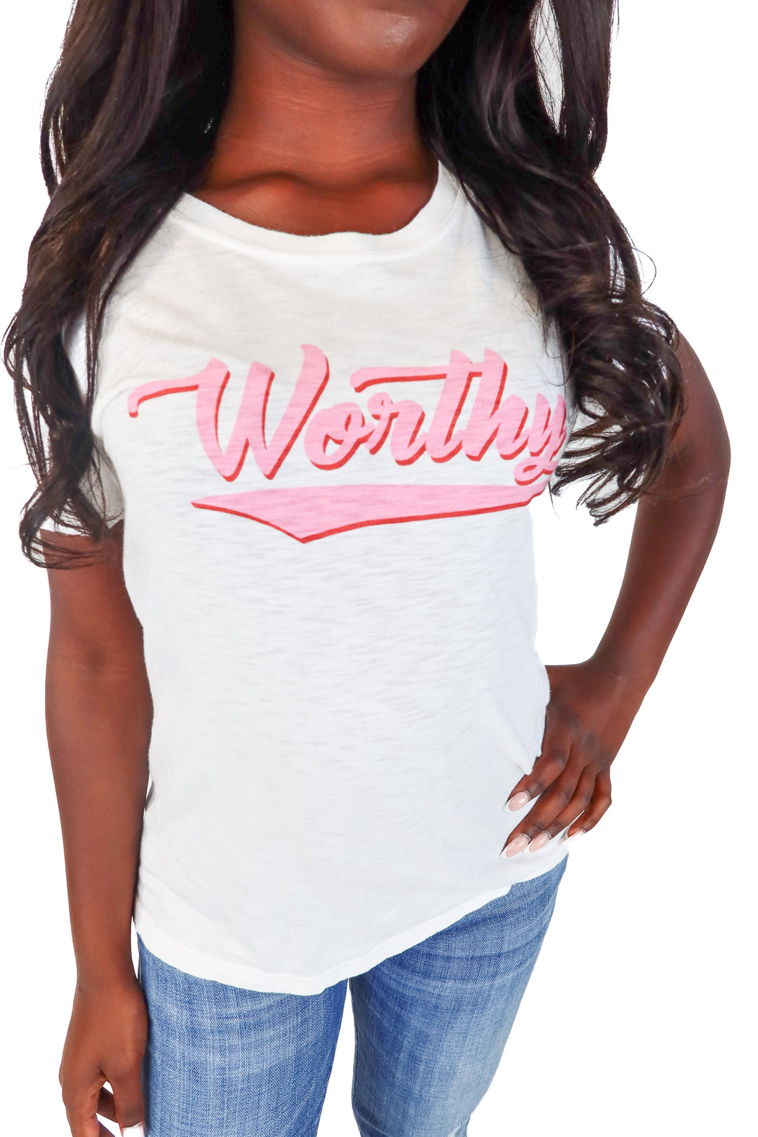 Paige White/Pink "WORTHY" Tee (S)