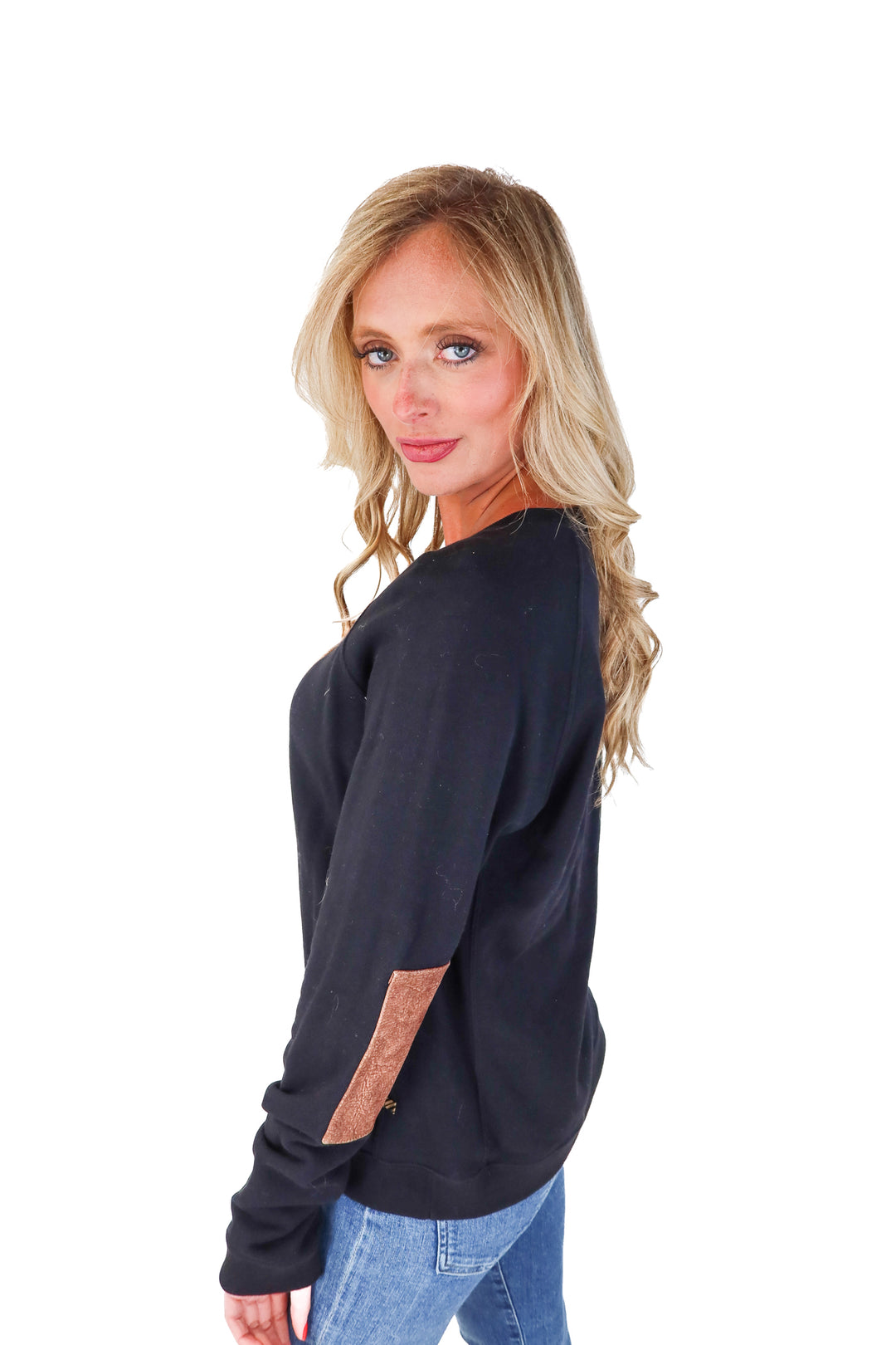 Billy Reid Black Leather Elbow Patch Sweatshirt (M; retails $198)