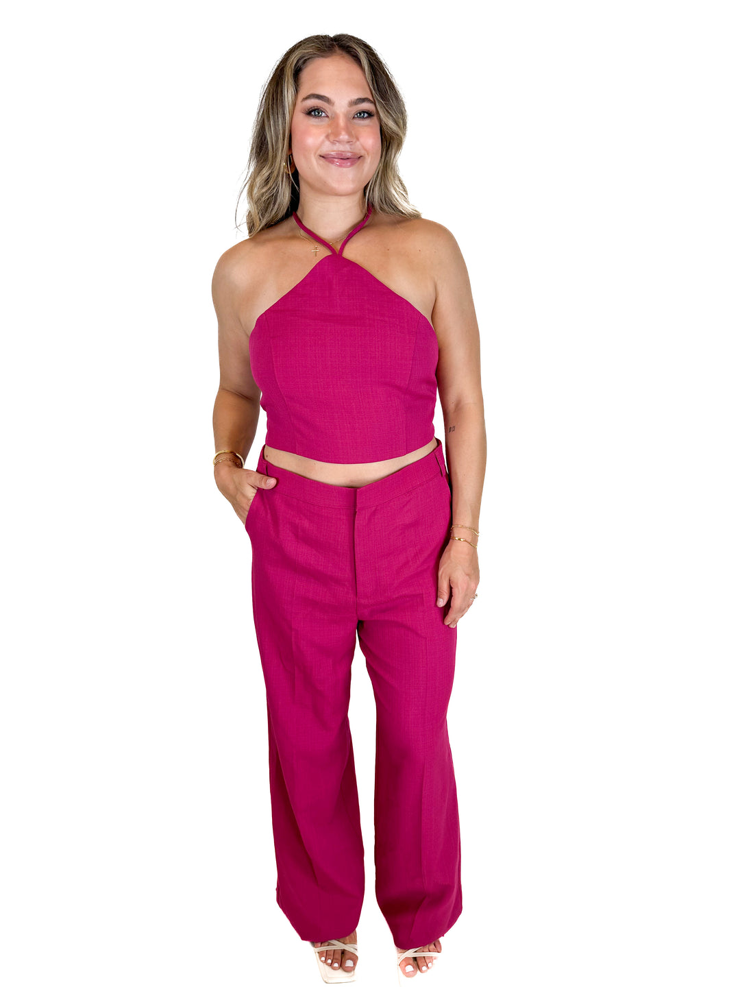 Fashion Nova Pink Halter Top and Pant Set NWT (XL)