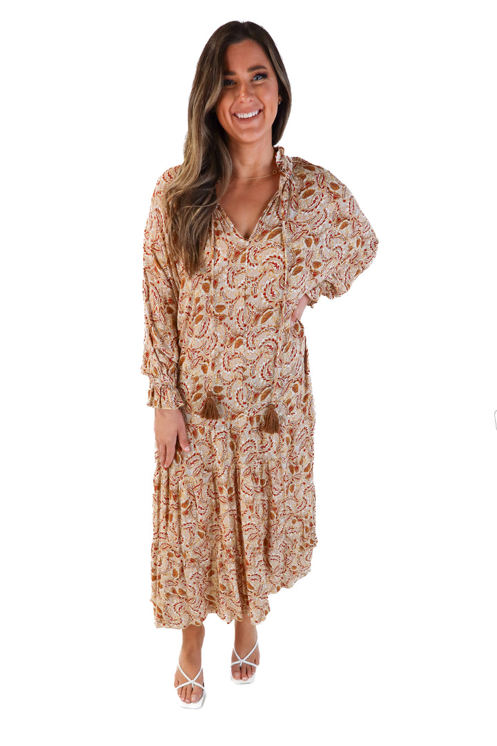 Aura red/brown floral maxi dress (s)