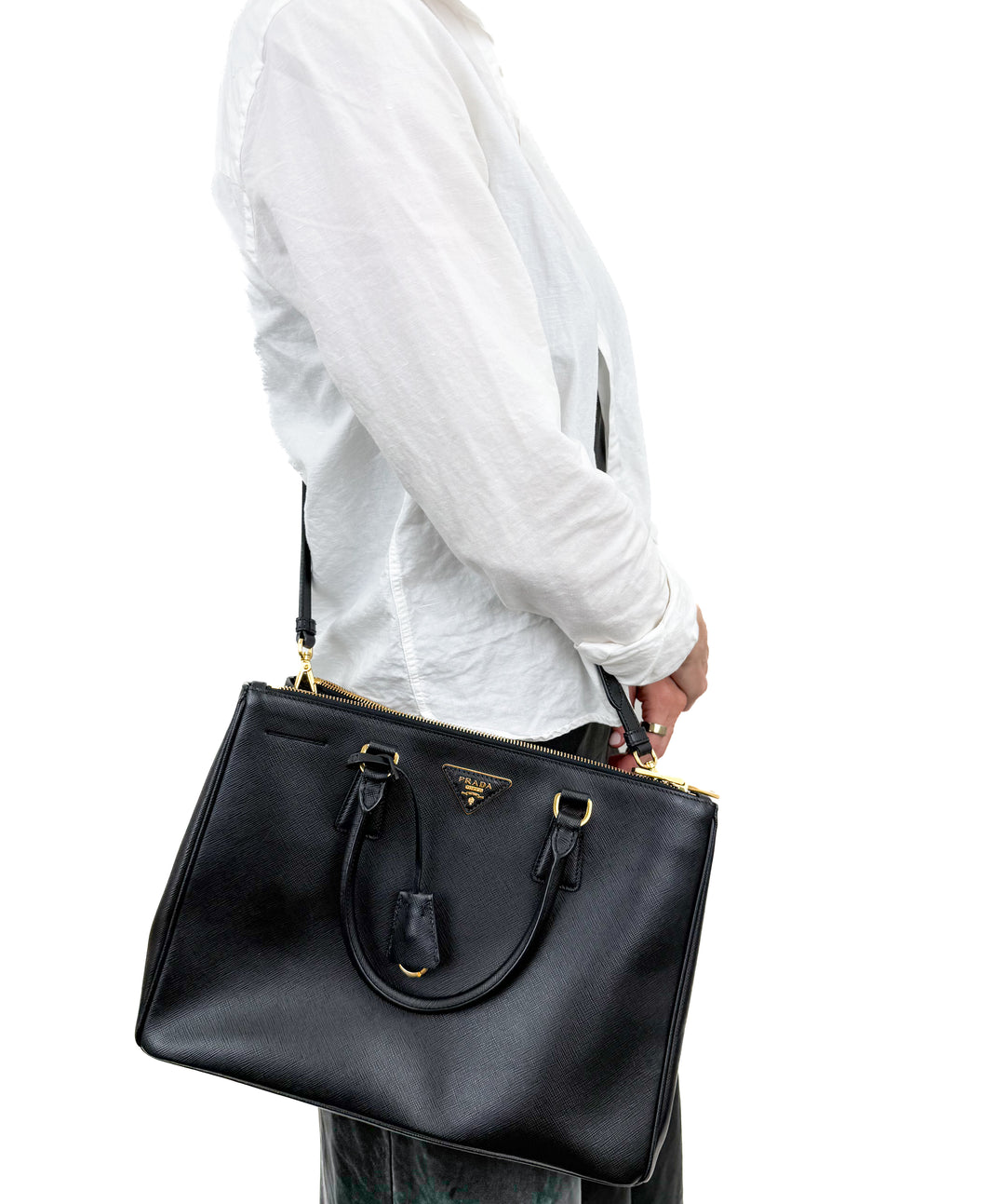 Prada Galleria Black Saffiano Large Leather Two Way Tote (retail $5,500)
