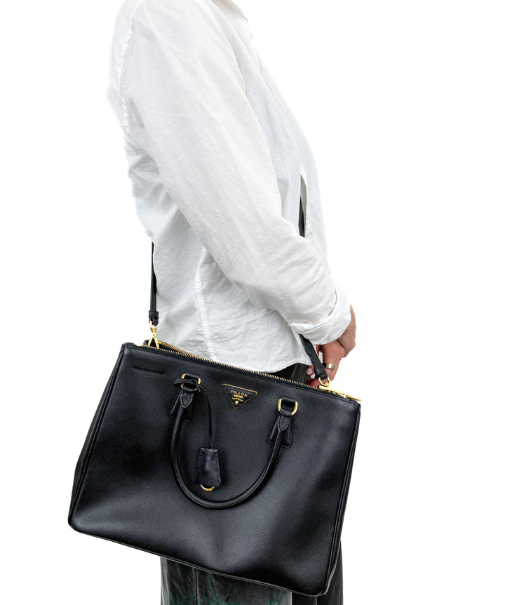 Prada Galleria Black Saffiano Large Leather Two Way Tote (retail $5,500)