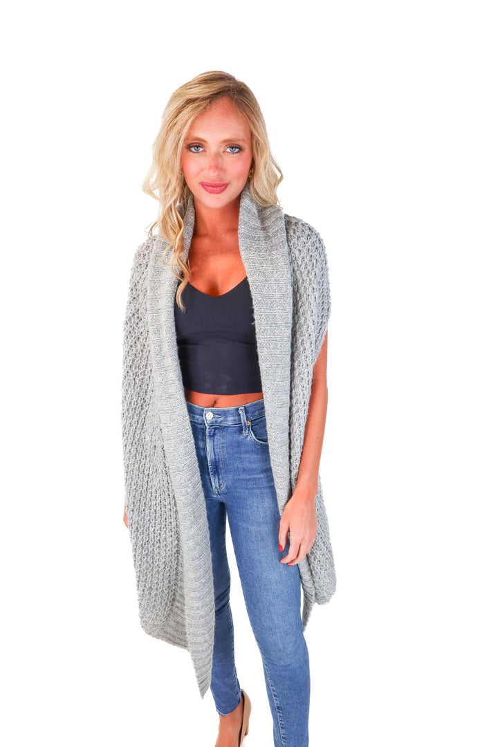 Hinge Gray Open Front Drapey Sweater Vest (XS/S)