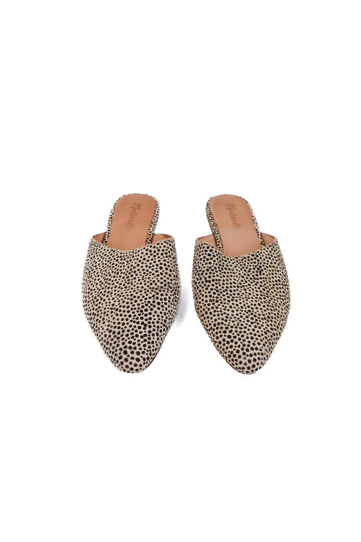 madewell spotted fur slip ons (8.5; retail $98)