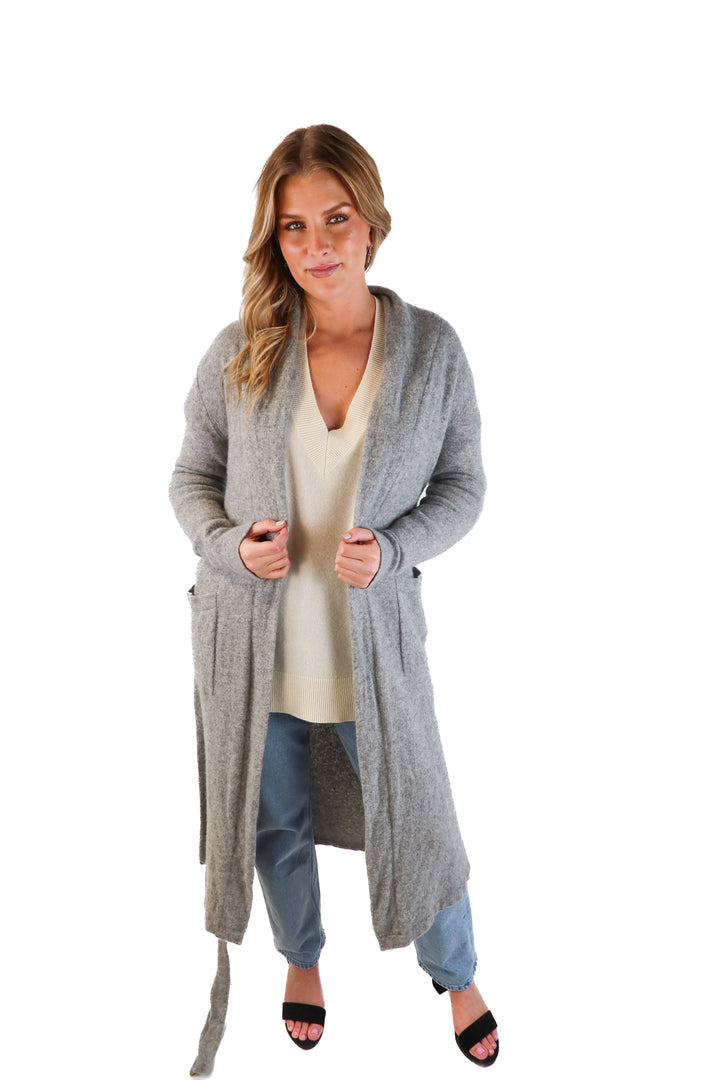 White + Warren Grey Cashmere Cardigan (S; retail $595)