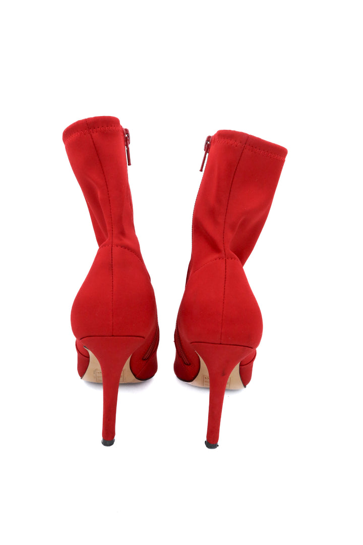 aldo red satin booties (6.5)