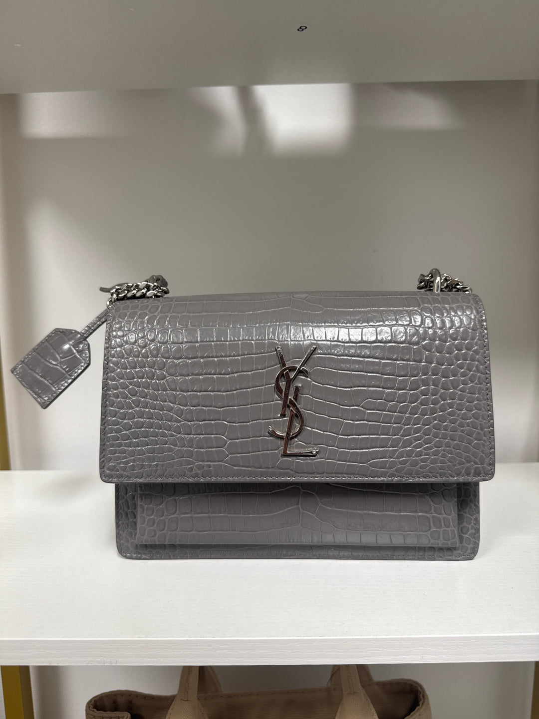 Saint Laurent grey crocodile sunset leather crossbody