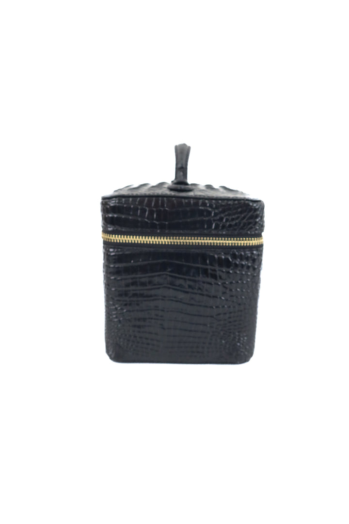 brahmin glossy black croc embossed cosmetic case