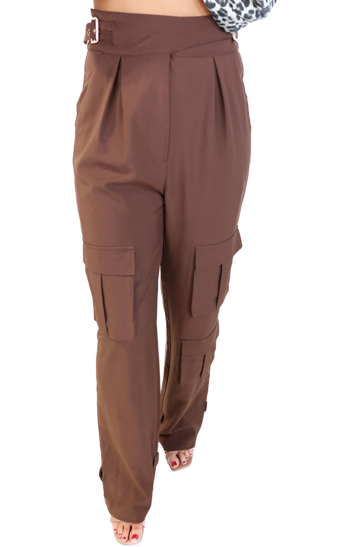 Club L brown buckle cargo pants NWT (4; retail $129)