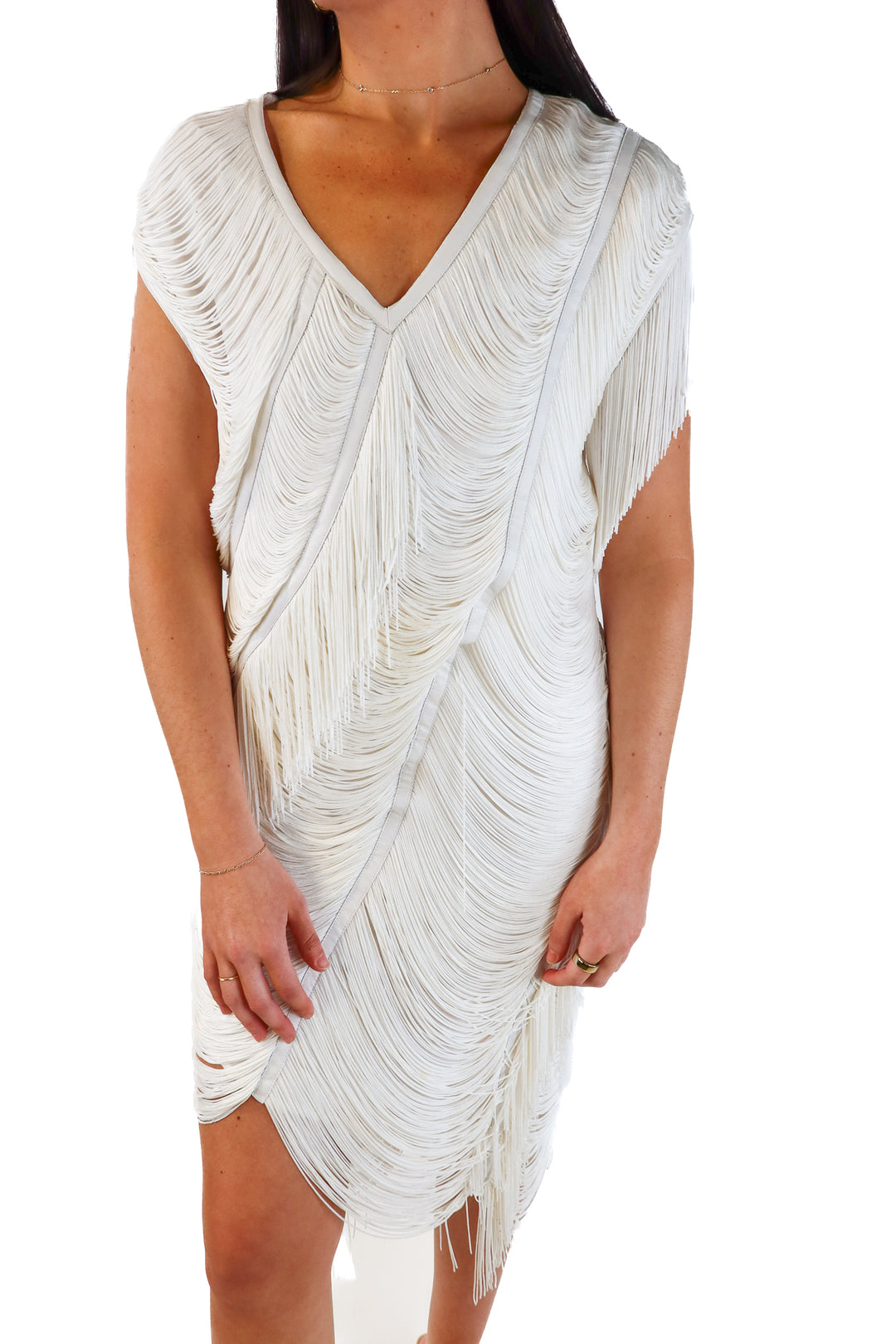 Haute Hippie Cream Fringe & Leather Dress (S; retail $1,100)