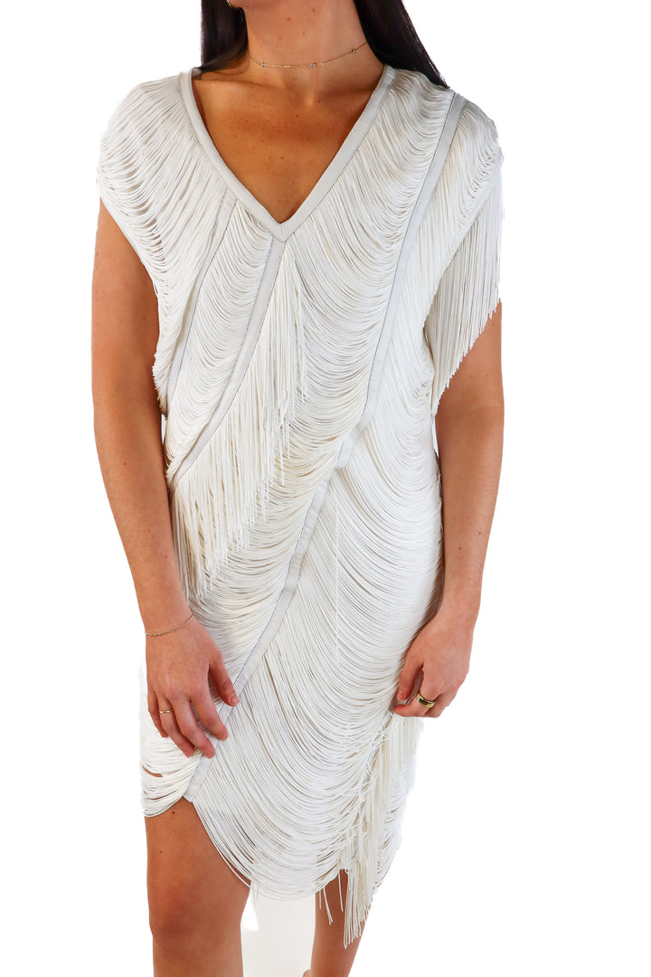 Haute Hippie Cream Fringe & Leather Dress (S; retail $1,100)