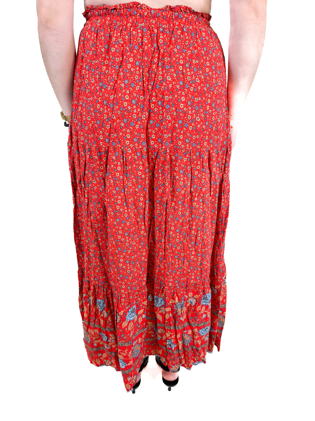 Zesica Red, Tan & Blue Floral Maxi Skirt (S)