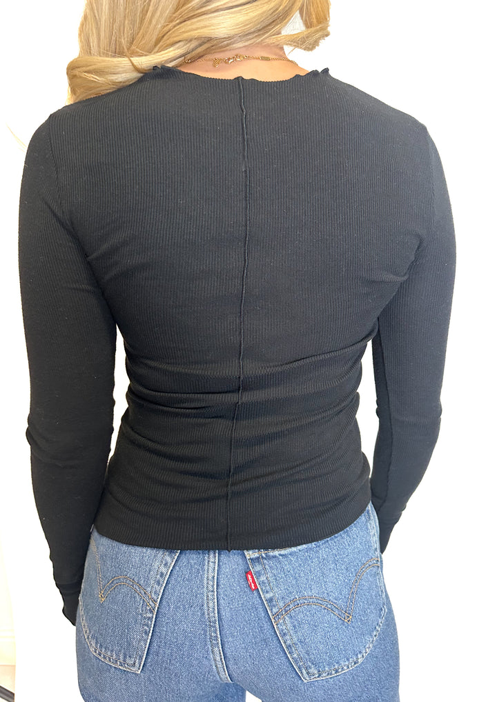 Abercrombie Black Ribbed Long-Sleeved T-Shirt (XS)