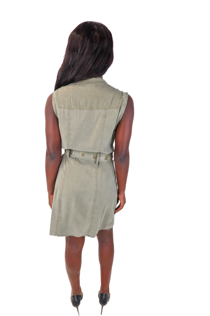 Splendid Olive Snap Front Belted Dress (S)