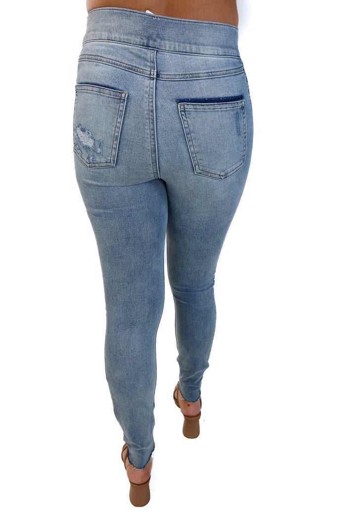 Spanx light wash side stripe skinny jeans NWT (xs; retails for $128)