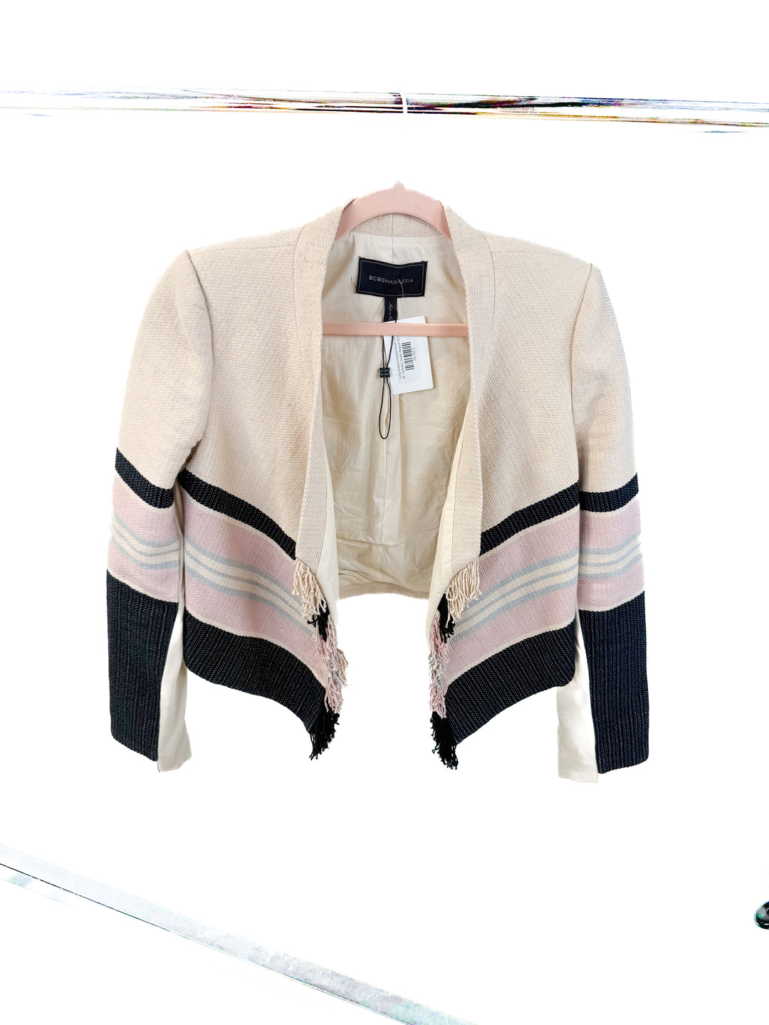 bcbg striped cropped blazer (m)
