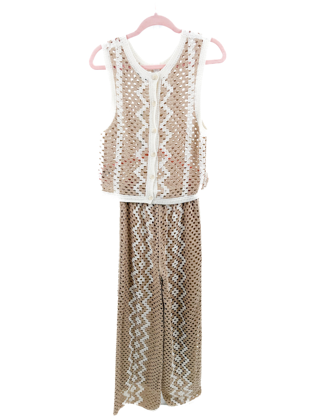 zsupply brown/white crochet set NWT (xs; retails $218)