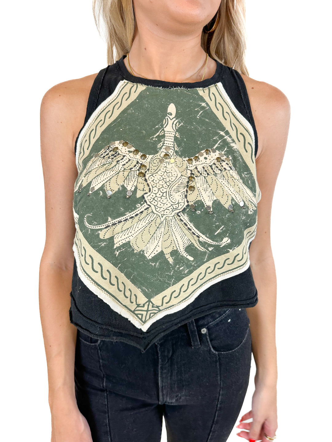 Free People Studded Bird Sleeveless Top (XS)