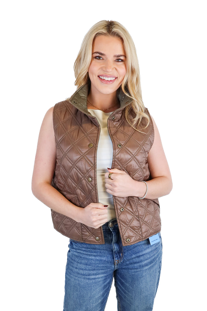 hunter bell reversible green/brown puff vest NWT (S; retails for $465)