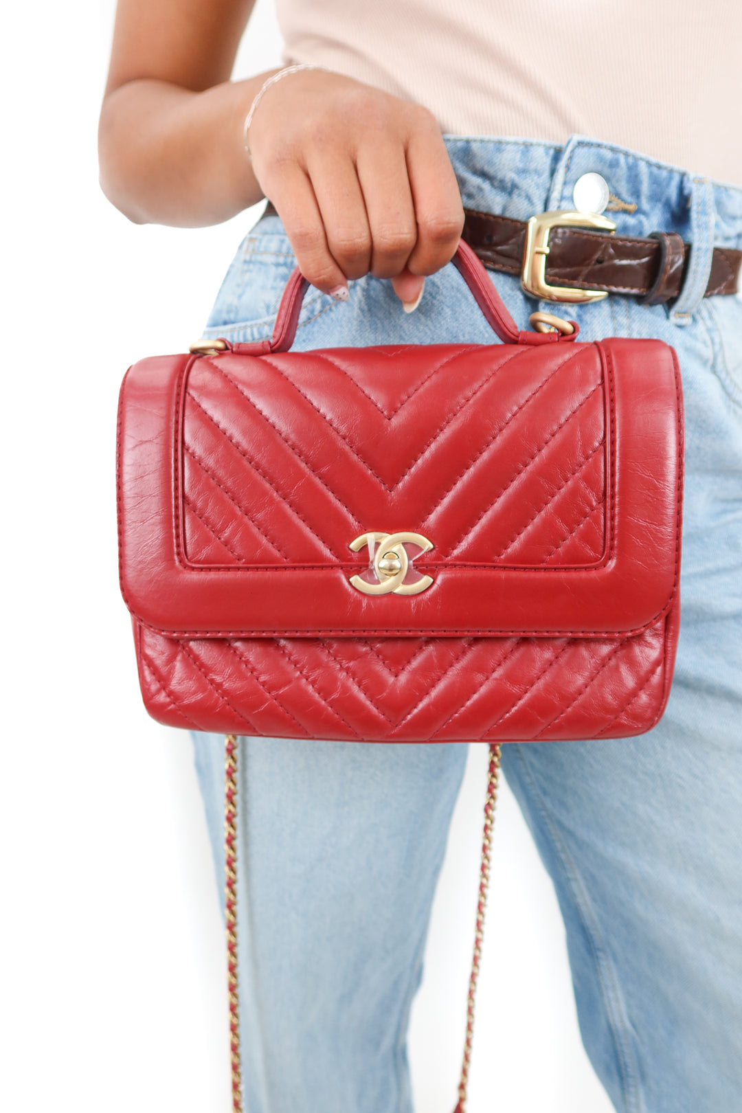 Chanel Chevron Red Two-Way Single Flap (est. retail $8,900)