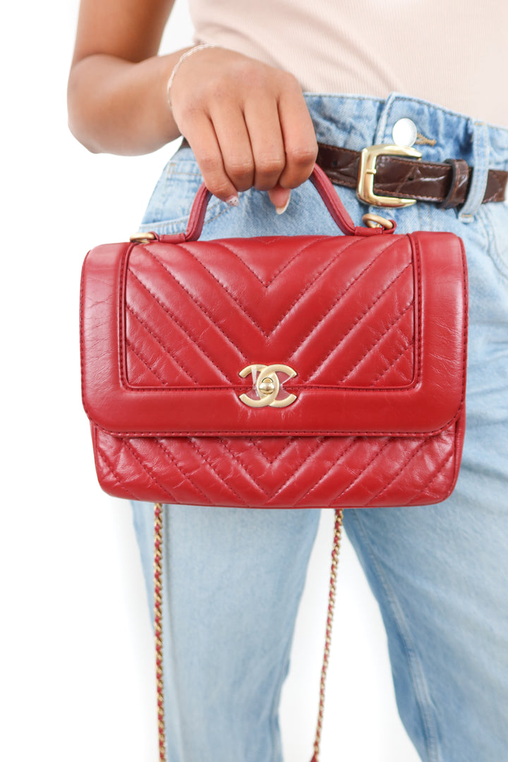 Chanel Chevron Red Two-Way Single Flap (est. retail $8,900)