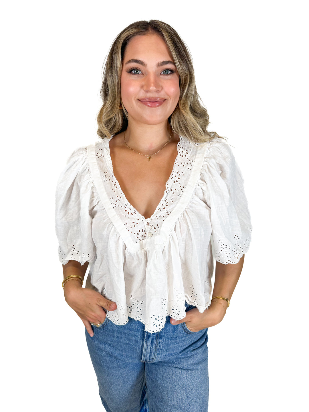 Free People White Eyelet Blouse (S)