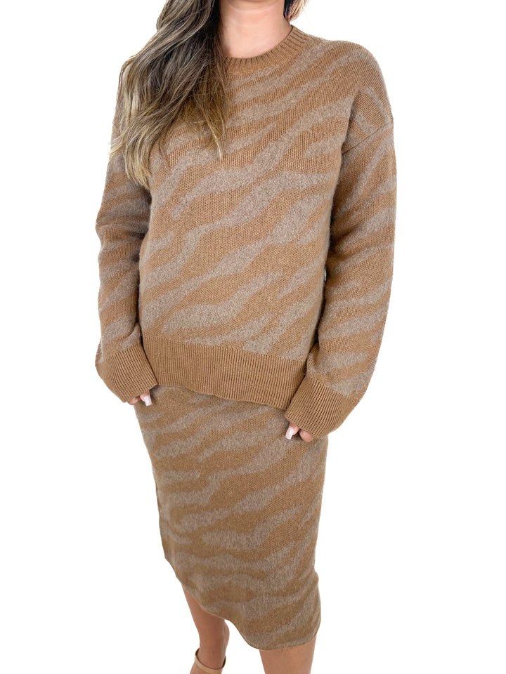 Everlane Alpaca Tiger Jacquard Sweater & Skirt Set (S)