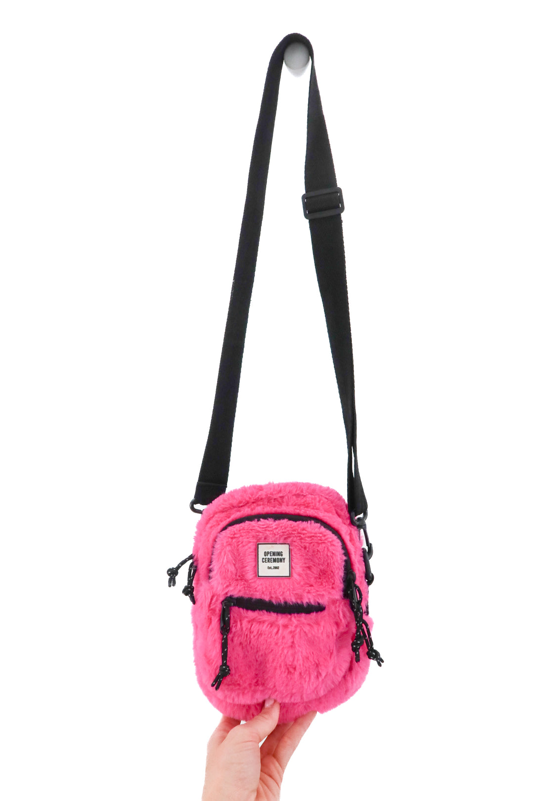 opening ceremony faux fur pink mini backpack