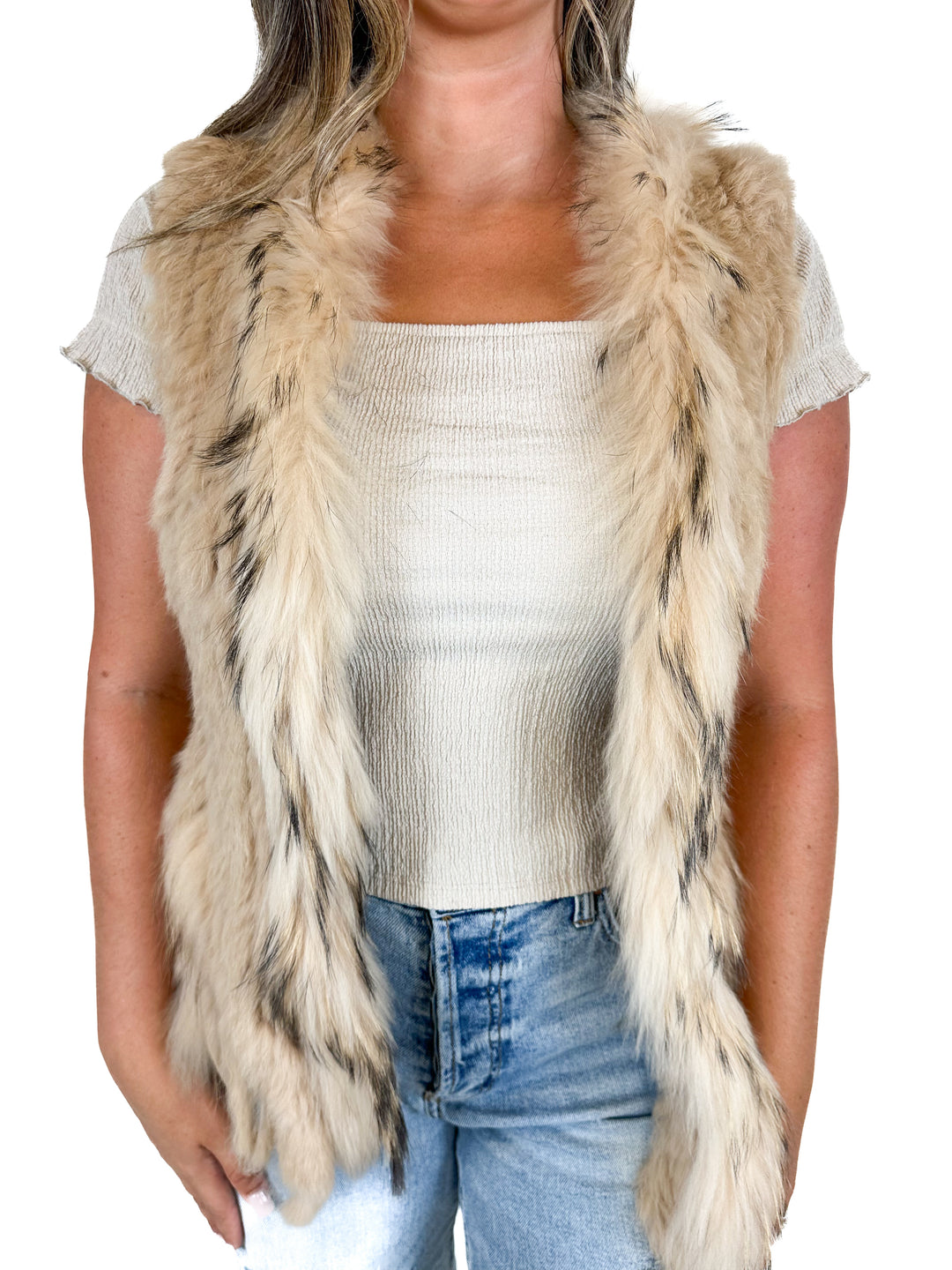 Dolce Cabo Rabbit Fur with Raccoon Trim Vest NWT (M; retail $175)