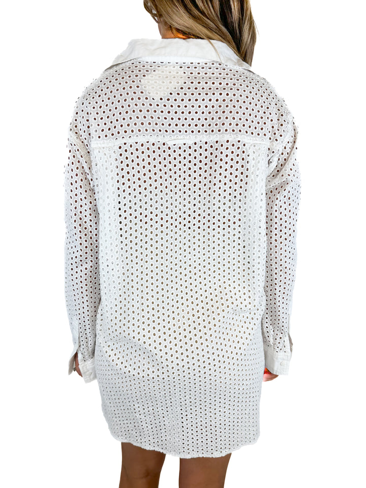Shirty White Eyelet Long-Sleeved Button Down (L/XL)